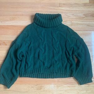 Green Cropped Knit Turtleneck